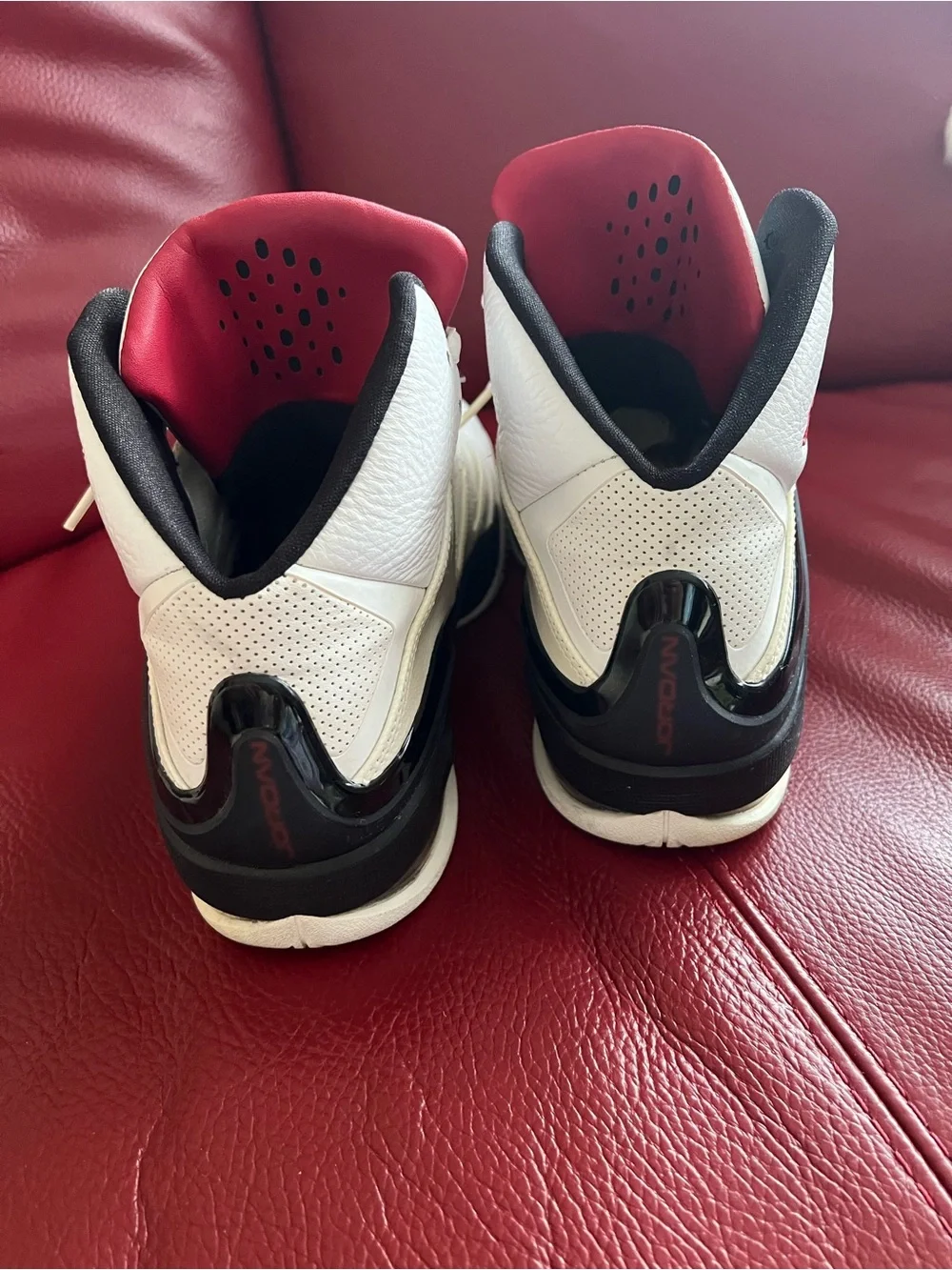 Jordan Men’s White/Black/Red High-Top Basketball Shoes